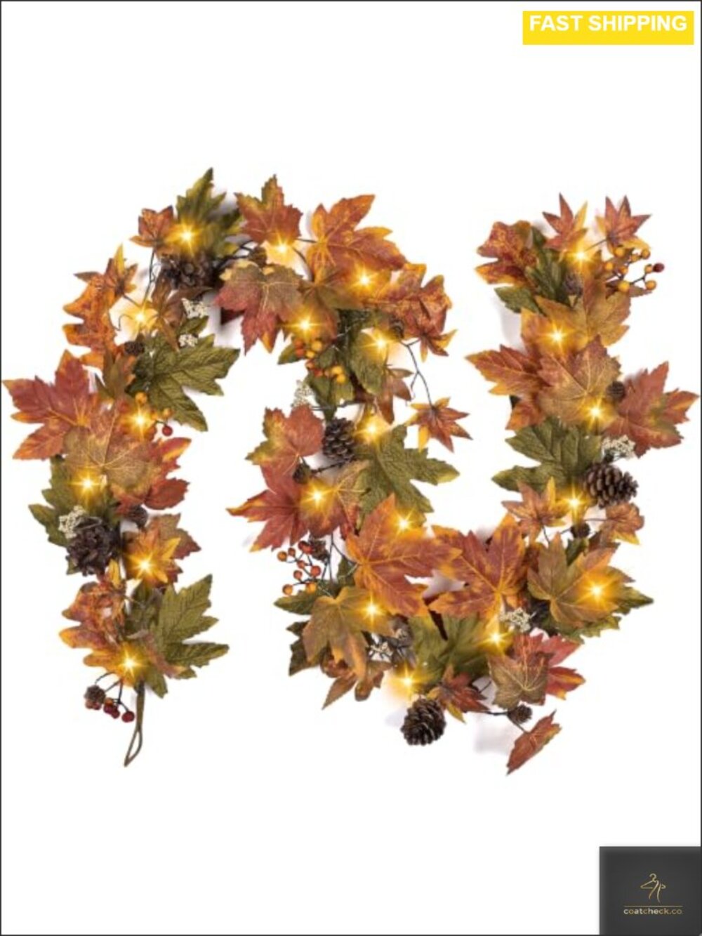 9 Ft Fall Maple Leaf Garland with 30 Warm Lights